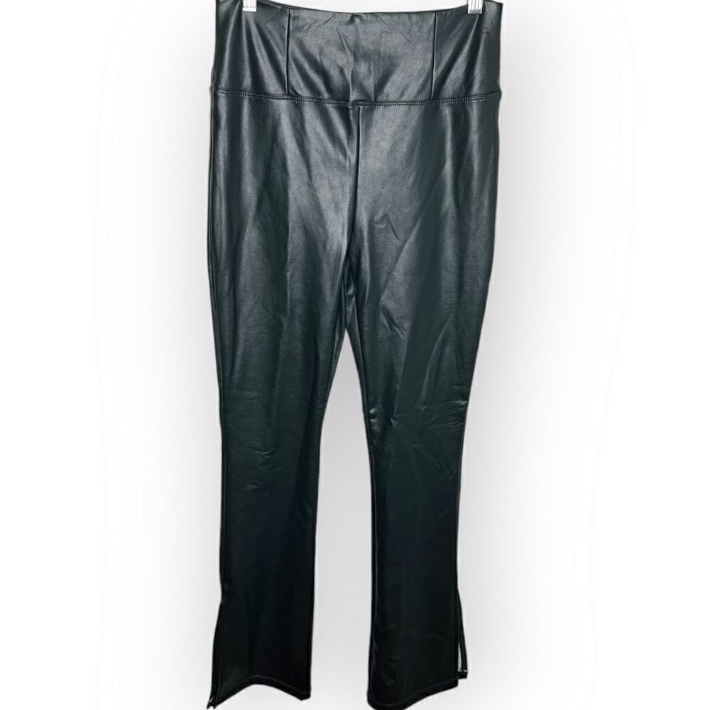 Shinestar Fit and Flare Vegan Leather Leggings with Side Slits size Medium NWT